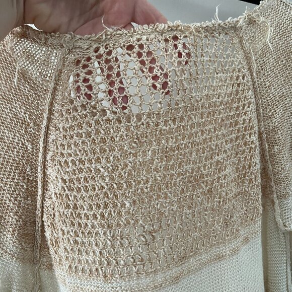Free People Striped Distressed Knit High Low Hem Mini Sweater Tunic Cream Small - Picture 6 of 8
